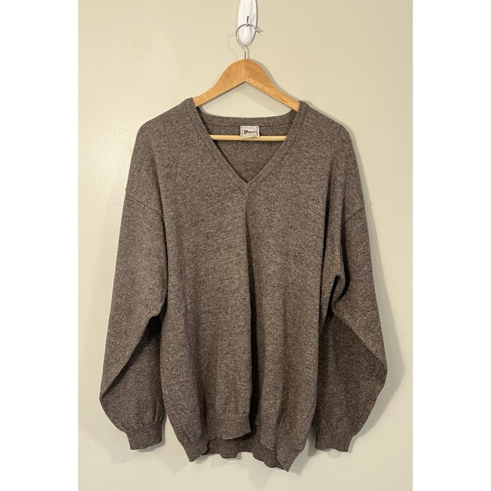 Mani Collection Lambswool Vintage Pullover V-neck Men's Brown Sweater (XL?)